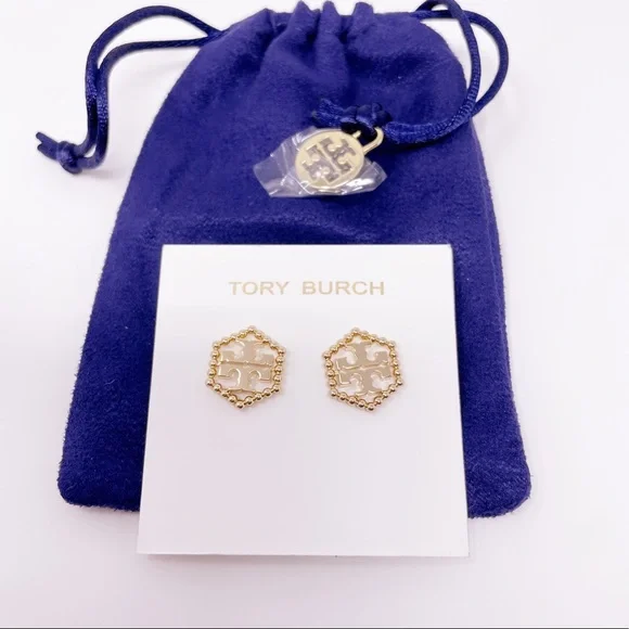 Milgrain Hex Stud Earrings - Picture 3 of 9